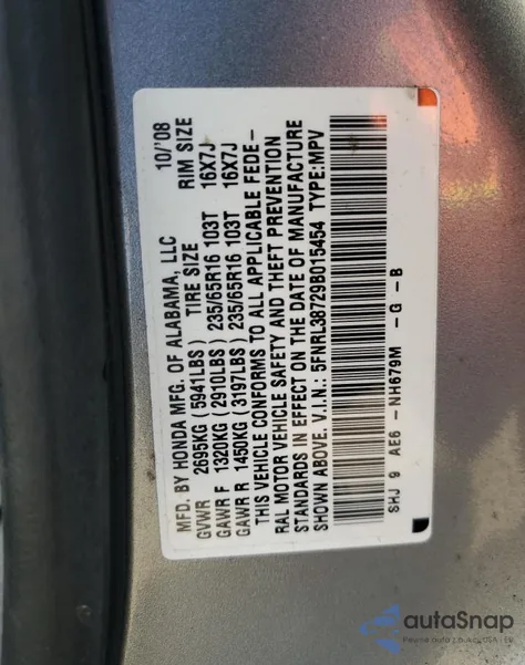 2009 Honda Odyssey Exl z USA, uszkodzony, nr VIN 5FNRL38729B015454